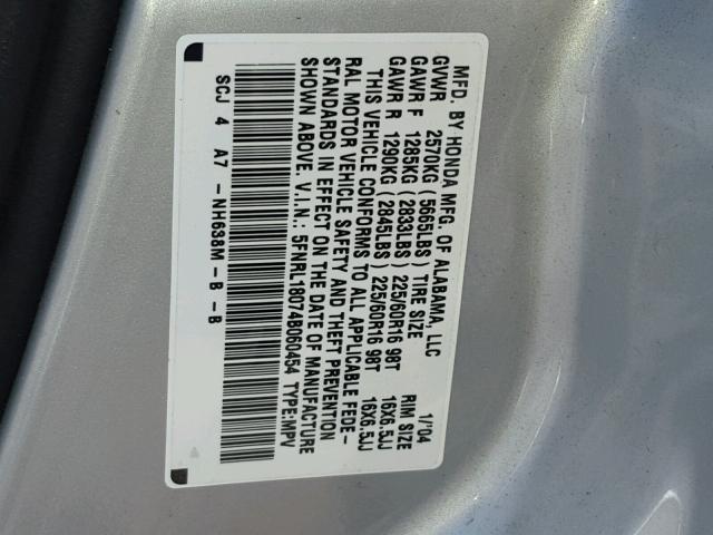 5FNRL18074B060454 - 2004 HONDA ODYSSEY EX SILVER photo 10