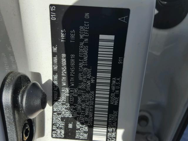 5TDZARFH1FS012556 - 2015 TOYOTA HIGHLANDER WHITE photo 10