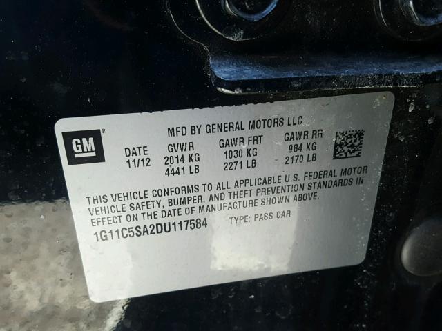 1G11C5SA2DU117584 - 2013 CHEVROLET MALIBU 1LT 黑色 照片 10