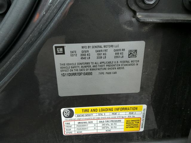 1G11D5RR7DF104990 - 2013 CHEVROLET MALIBU 1LT 灰色 照片 10