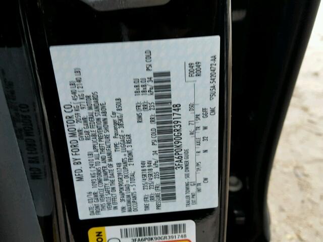 3FA6P0K90GR391748 - 2016 FORD FUSION TIT BLACK photo 10