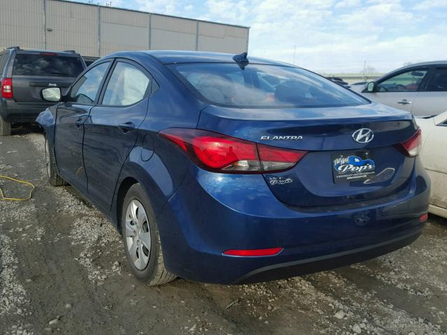 5NPDH4AE8GH785716 - 2016 HYUNDAI ELANTRA SE BLUE photo 3