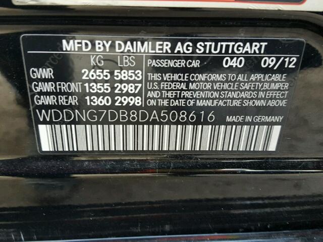 WDDNG7DB8DA508616 - 2013 MERCEDES-BENZ S 550 BLACK photo 10