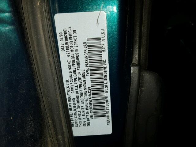 4S3BG6856X7649293 - 1999 SUBARU LEGACY OUT GREEN photo 10