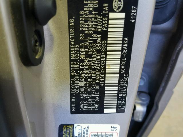 4T1BE32KX5U048935 - 2005 TOYOTA CAMRY LE GOLD photo 10