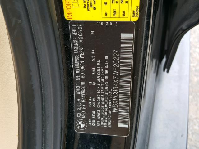WBXPC934X7WF20227 - 2007 BMW X3 3.0SI BLACK photo 10