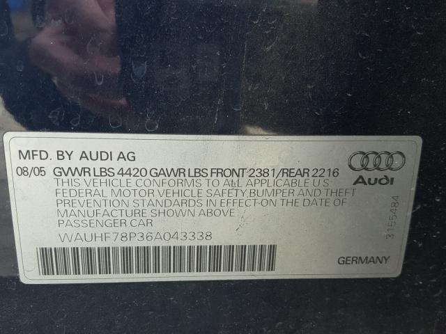 WAUHF78P36A043338 - 2006 AUDI A3 2 BLUE photo 10