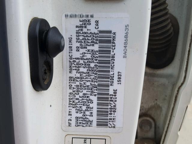 4T1BF32K02U014575 - 2002 TOYOTA CAMRY LE WHITE photo 10