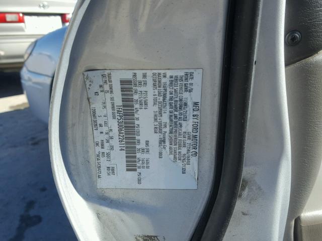 1FAFP53U06A226114 - 2006 FORD TAURUS SE SILVER photo 10