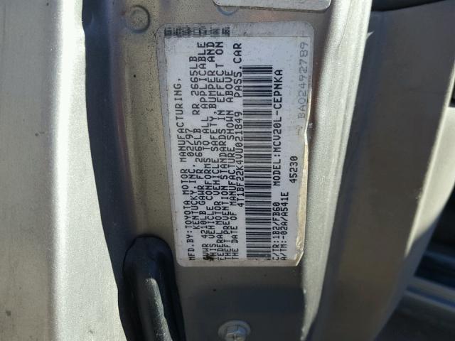 4T1BF22K4VU021849 - 1997 TOYOTA CAMRY CE GRAY photo 10