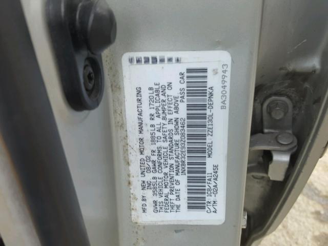 1NXBR32E93Z083462 - 2003 TOYOTA COROLLA CE SILVER photo 10