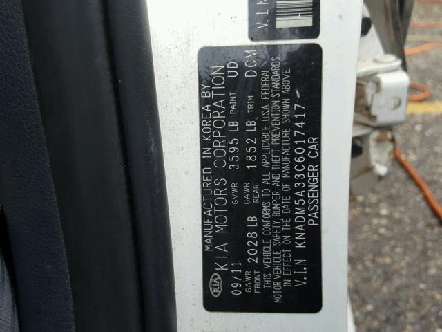 KNADM5A33C6017417 - 2012 KIA RIO LX Սպիտակ լուսանկար 10