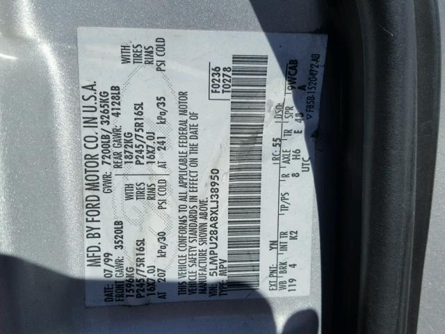 5LMPU28A8XLJ38950 - 1999 LINCOLN NAVIGATOR SILVER photo 10