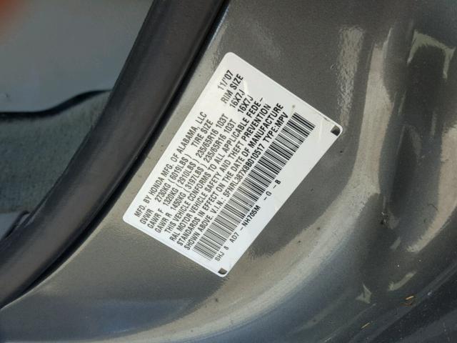 5FNRL387X8B010517 - 2008 HONDA ODYSSEY EX SILVER photo 10