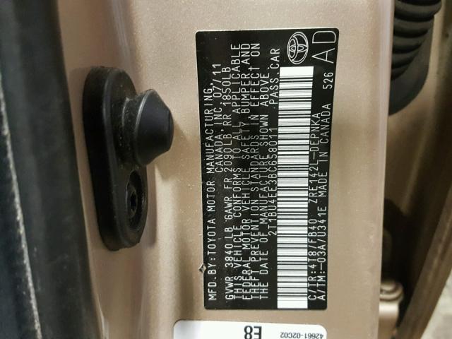 2T1BU4EE3BC658011 - 2011 TOYOTA COROLLA BA Қоңыр фото 10