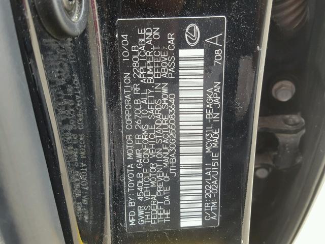 JTHBA30G255083640 - 2005 LEXUS ES 330 BLACK photo 10