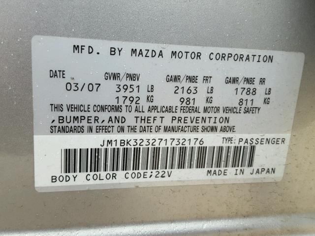 JM1BK323271732176 - 2007 MAZDA 3 S SILVER photo 10