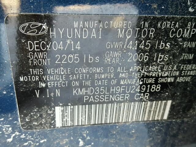 KMHD35LH9FU249188 - 2015 HYUNDAI ELANTRA GT BLUE photo 10