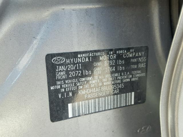 KMHDH4AE8BU095345 - 2011 HYUNDAI ELANTRA GL GRAY photo 10