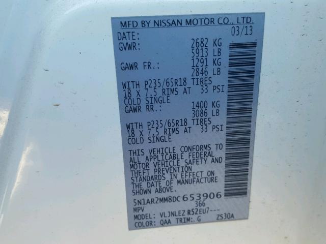 5N1AR2MM8DC653906 - 2013 NISSAN PATHFINDER WHITE photo 10