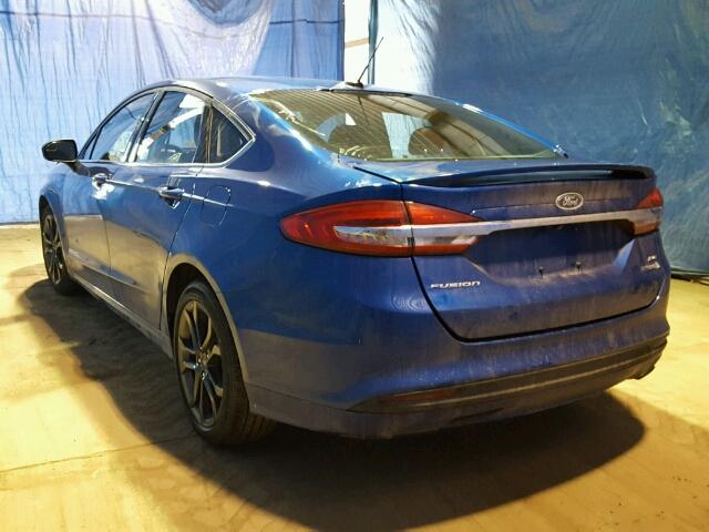 3FA6P0LUXJR102420 - 2018 FORD FUSION SE BLUE photo 3