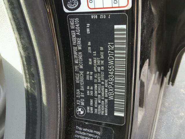 WBXPA93455WD17121 - 2005 BMW X3 3.0I BLACK photo 10