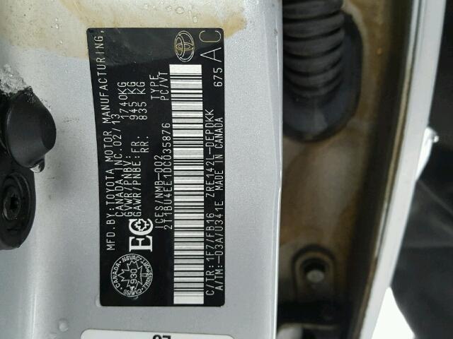 2T1BU4EE1DC035876 - 2013 TOYOTA COROLLA BA SILVER photo 10