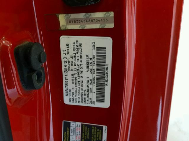 JN1BZ34D48M704416 - 2008 NISSAN 350Z COUPE RED photo 10