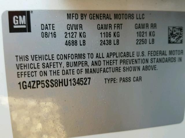 1G4ZP5SS8HU134527 - 2017 BUICK LACROSSE E WHITE photo 10