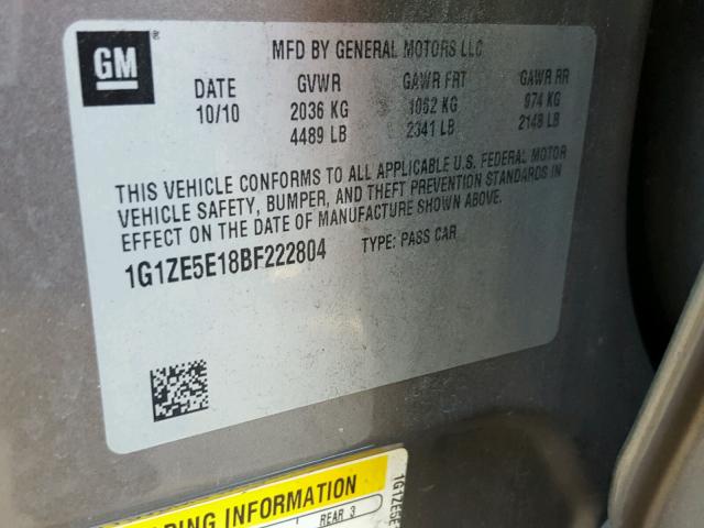 1G1ZE5E18BF222804 - 2011 CHEVROLET MALIBU LTZ SILVER photo 10