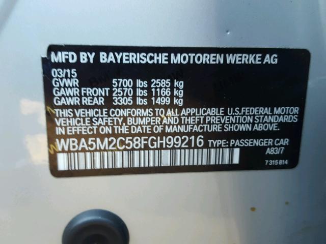 WBA5M2C58FGH99216 - 2015 BMW 535 IGT SILVER photo 10