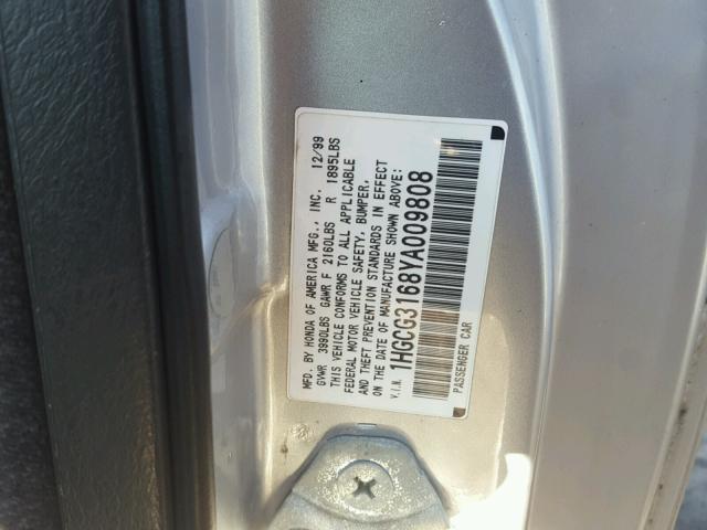 1HGCG3168YA009808 - 2000 HONDA ACCORD LX GRAY photo 10