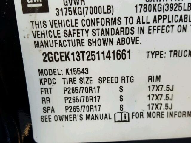 2GCEK13T251141661 - 2005 CHEVROLET SILVERADO BLUE photo 10