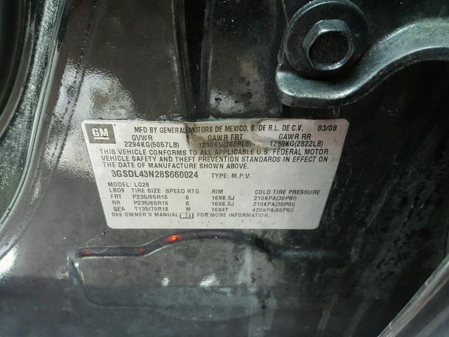 3GSDL43N28S660024 - 2008 SATURN VUE XE BLACK photo 10