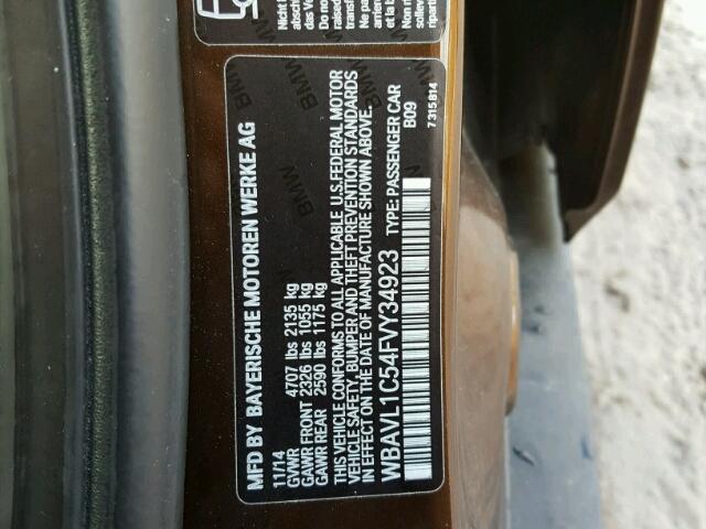 WBAVL1C54FVY34923 - 2015 BMW X1 XDRIVE2 BROWN photo 10