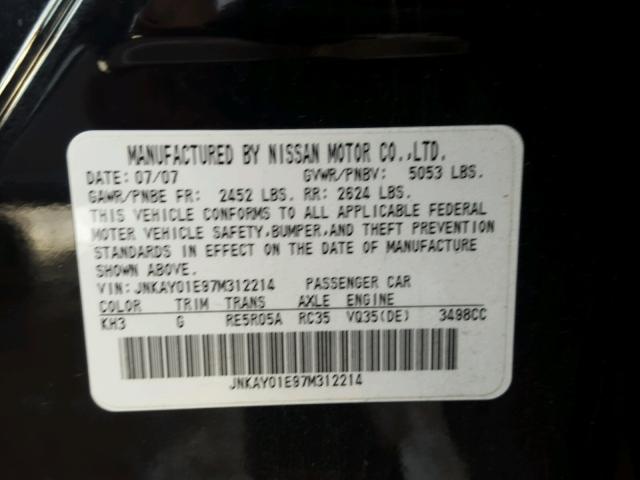 JNKAY01E97M312214 - 2007 INFINITI M35 BASE BLACK photo 10