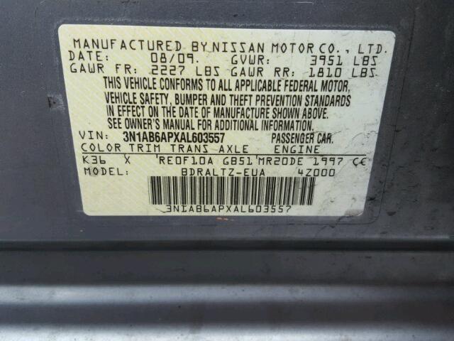 3N1AB6APXAL603557 - 2010 NISSAN SENTRA 2.0 GRAY photo 10