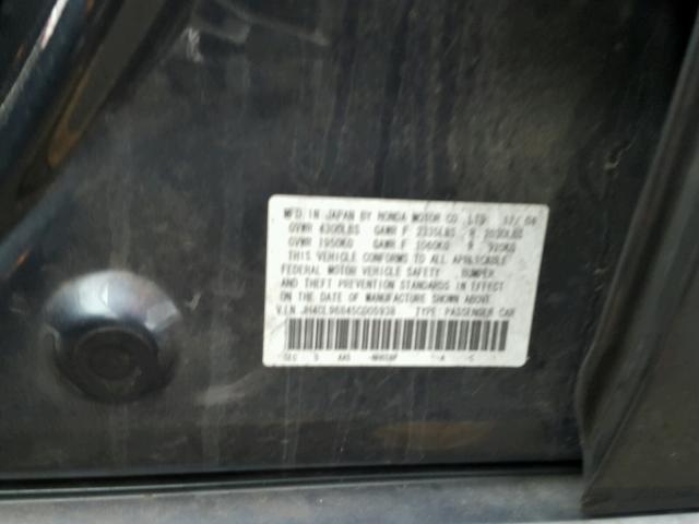 JH4CL96845C005938 - 2005 ACURA TSX CHARCOAL photo 10