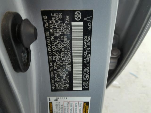 JTDBL40EX99057995 - 2009 TOYOTA COROLLA BA GRAY photo 10