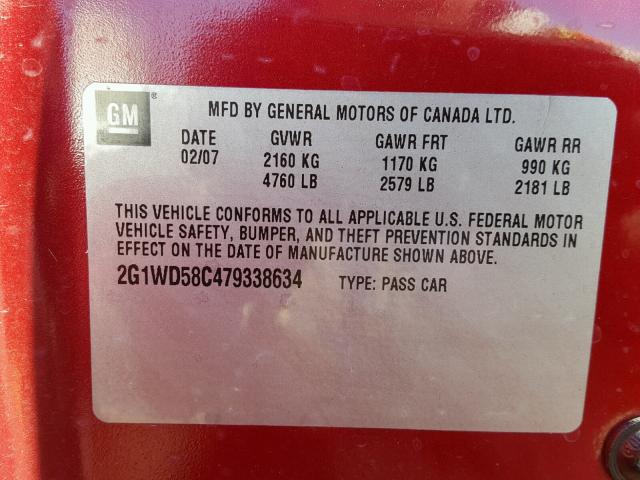 2G1WD58C479338634 - 2007 CHEVROLET IMPALA SUP RED photo 10