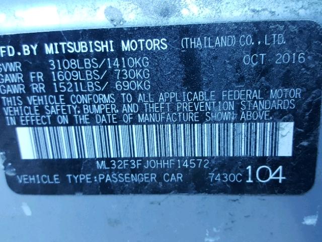 ML32F3FJ0HHF14572 - 2017 MITSUBISHI MIRAGE G4 SILVER photo 10