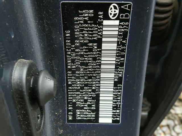 5YFBPRHE0EP163771 - 2014 TOYOTA COROLLA EC 石墨色 照片 10