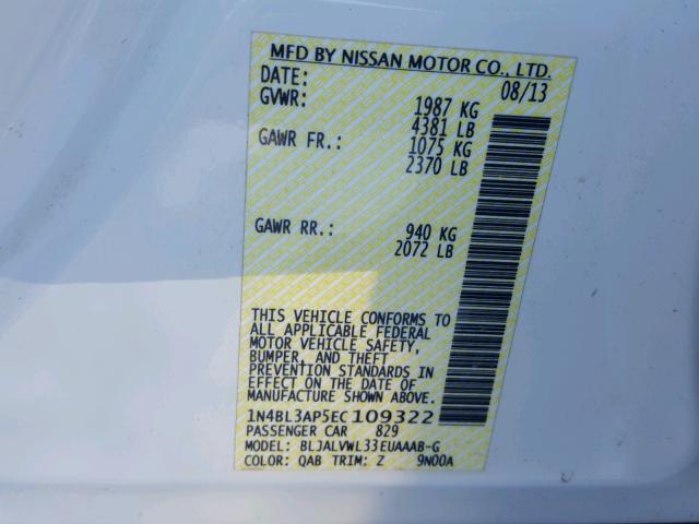 1N4BL3AP5EC109322 - 2014 NISSAN ALTIMA 3.5 WHITE photo 10