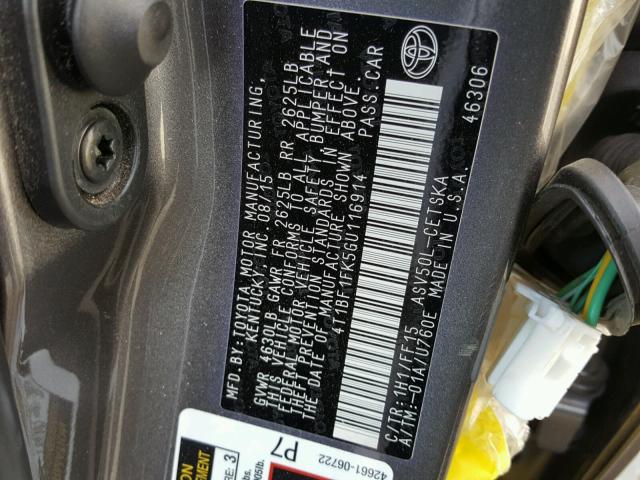 4T1BF1FK5GU116914 - 2016 TOYOTA CAMRY LE GRAY photo 10