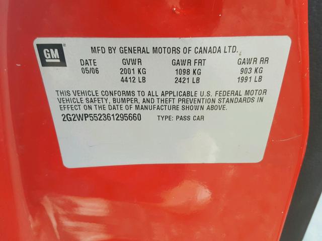 2G2WP552361295660 - 2006 PONTIAC GRAND PRIX RED photo 10