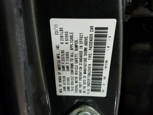 1HGCP3F77BA024678 - 2011 HONDA ACCORD EX GRAY photo 10