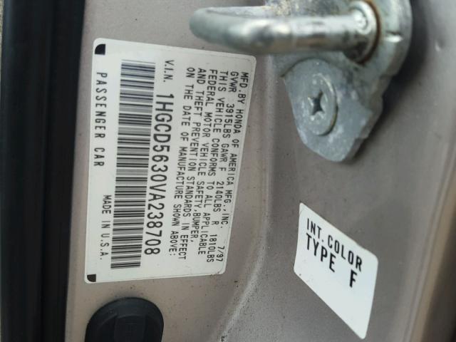 1HGCD5630VA238708 - 1997 HONDA ACCORD LX SILVER photo 10