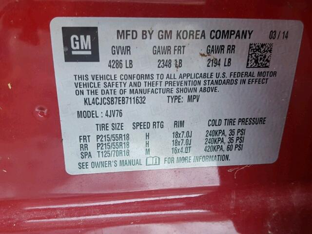 KL4CJCSB7EB711632 - 2014 BUICK ENCORE RED photo 10