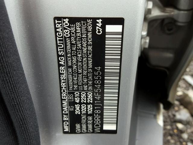 WDBRF81J14F548554 - 2004 MERCEDES-BENZ C 240 4MAT SILVER photo 10