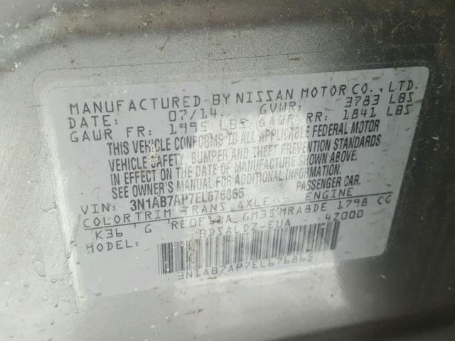 3N1AB7AP7EL676865 - 2014 NISSAN SENTRA S GRAY photo 10